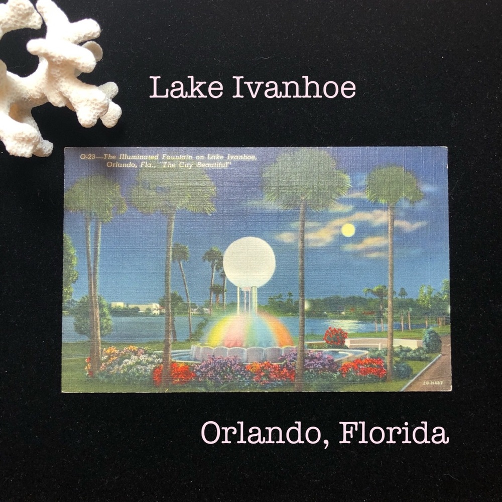 Vintage Lake Ivanhoe Orlando Florida Postcard Art